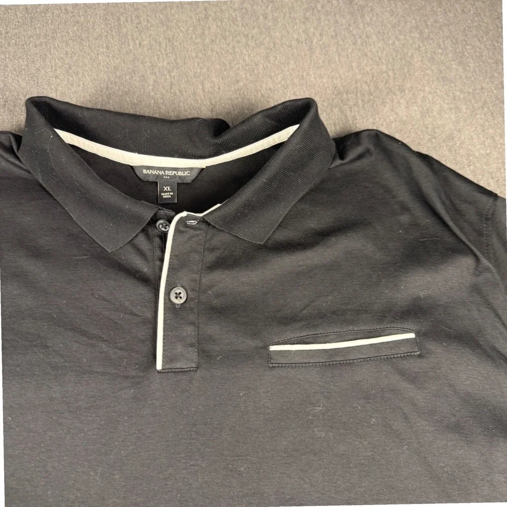 Banana Republic Mens‎ XL Black Polo Shirt Short Sleeve Cotton Piping Pocket